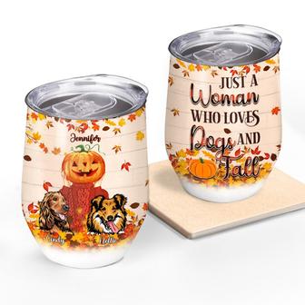 Dog Lovers Autumn Leaves Personalized Wine Tumbler - Thegiftio UK