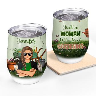 Just A Woman Who Loves Gardening Custom Wine Tumbler - Gift - Thegiftio UK