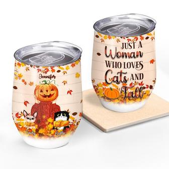 Cat Lovers Autumn Leaves Personalized Wine Tumbler - Thegiftio UK