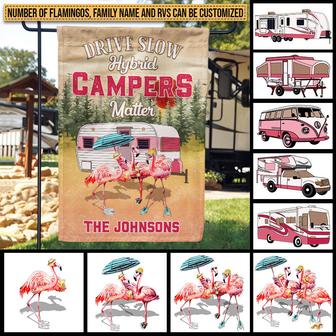 Camping Flamingo Drive Slow Custom Flag - Camping Gift - Thegiftio UK
