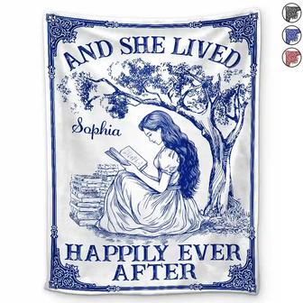 And She Lived Happily Ever After Reading Chinoiserie Toile - Personalized Fleece Blanket, Sherpa Blanket - Thegiftio UK