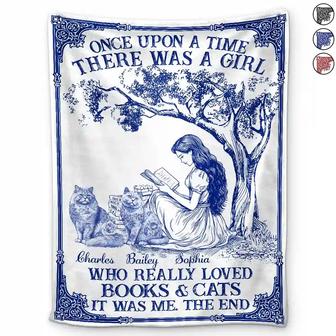 Once Upon A Time There Was A Girl Loved Books & Dogs Cats - Personalized Fleece Blanket, Sherpa Blanket - Thegiftio UK