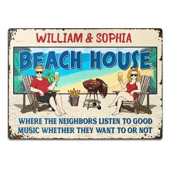 Family Couple Beach House Listen To Good Music Custom Metal - Thegiftio UK