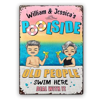 Old People Swim Here Custom Metal Sign - Gift for Couples - Thegiftio UK
