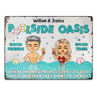 Swimming Poolside Oasis Custom Metal Sign - Gift for Couples - Thegiftio UK