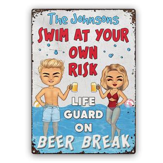 Swimming Pool Swim At Your Own Risk Custom Metal Sign - Gift - Thegiftio UK