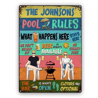 Pool Rules Stays Here Custom Metal Sign - Gift for Couples - Thegiftio UK