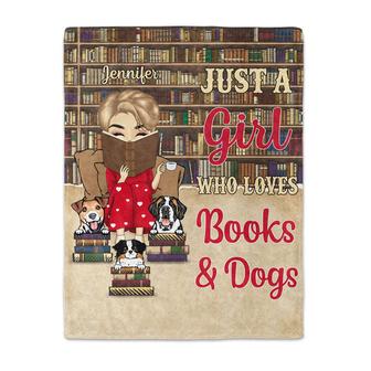 Reading Just A Girl Boy Who Loves Books & Dogs Cats - Personalized Custom Fleece Blanket - Thegiftio UK