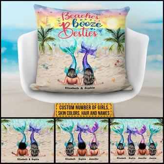 Mermaid Bestie Beaches Booze Custom Pillow - Thegiftio UK