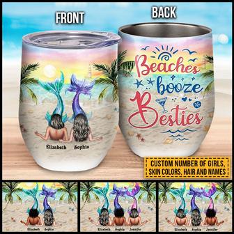 Mermaid Bestie Beaches Booze Besties Custom Wine Tumbler - Thegiftio UK
