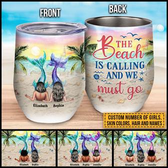 Mermaid Bestie The Beach Is Calling Custom Wine Tumbler - Thegiftio UK