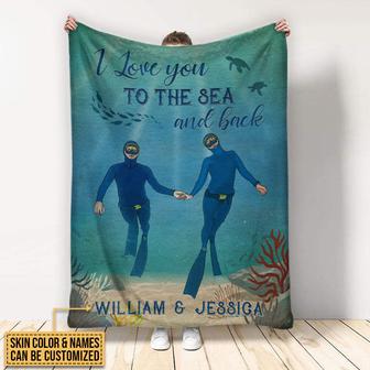 Scuba Diving Sea And Back Custom Blanket, Gifts For Couple Divers - Thegiftio UK