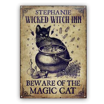 Wicked Witch Inn Beware Of The Magic Cat Custom Metal Sign - Thegiftio UK