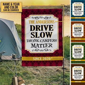 Camping Drive Slow Personalized Flag - Gift for Campers - Thegiftio UK