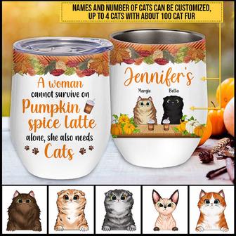 Cat Lover Fall A Woman Cannot Survive Custom Wine Tumbler - Thegiftio UK