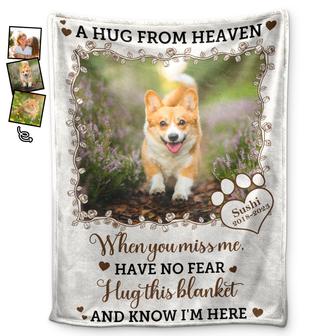 Custom Photo A Hug From Heaven - Sympathy Gift, Memorial Gift For Your Loved Ones, Pet Lovers, Dog Lovers, Cat Lovers - Personalized Fleece Blanket, Sherpa Blanket - Thegiftio UK