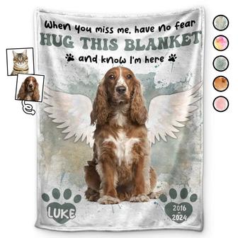 Custom Photo Dog Cat Memorial When You Miss Me Hug This Blanket - Personalized Fleece Blanket, Sherpa Blanket - Thegiftio UK