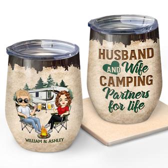 Husband And Wife Camping Partners For Life Custom Wine - Thegiftio UK