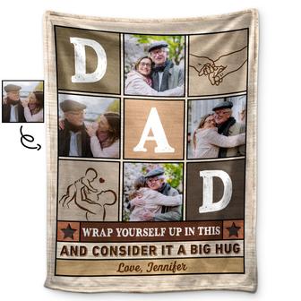 Custom Photo Wrap Yourself Up In This And Consider It A Big Hug - Birthday, Loving Gift For Dad, Father, Papa, Grandpa, Grandfather - Personalized Custom Fleece Blanket - Thegiftio UK