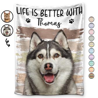 Custom Photo Better Life With Dog Cat - Gift For Pet Lovers - Personalized Fleece Blanket - Thegiftio UK