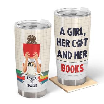 A Girl, Her Cat And Her Books Custom Tumbler - Gift for Cats - Thegiftio UK