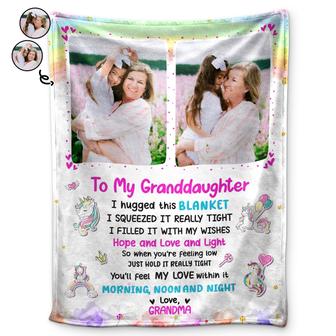 Custom Photo Grandma Mother Hugged This Soft Blanket - Gift For Granddaughter, Grandson, Kids - Personalized Fleece Blanket - Thegiftio UK