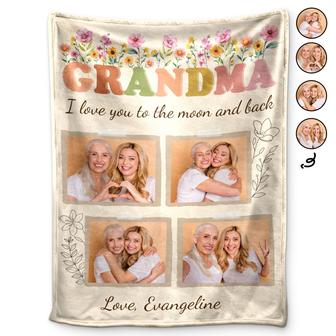 Custom Photo Grandma I Love You To The Moon And Back - Gift For Grandma - Personalized Fleece Blanket - Thegiftio UK