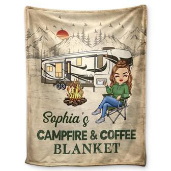 Campfire And Coffee Blanket - Gift For Camping Lovers, Campers - Personalized Fleece Blanket - Thegiftio UK