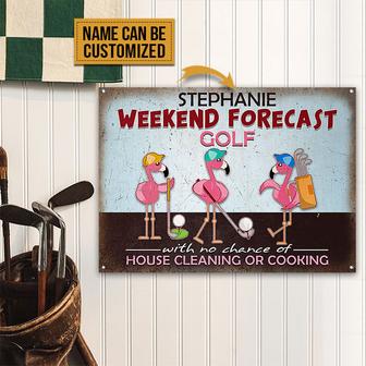 Personalized Golf Flamingo Weekend Forecast Metal Sign - Thegiftio UK