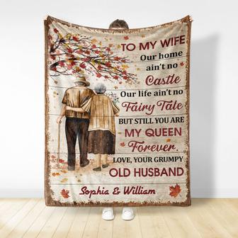 Our Home Ain't No Castle Family Old Couple Husband Wife Fall Leaves - Couple Gift - Personalized Custom Blanket - Thegiftio UK