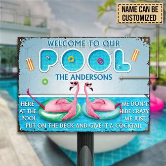 Personalized Flamingo Swimming Pool Metal Sign - Pool Gift - Thegiftio UK