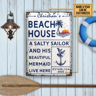 Mermaid Beach House Custom Metal Sign - Gift for Home - Thegiftio UK