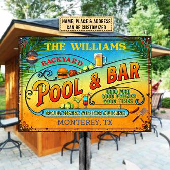 Pool Bar Summer Good Food Good Friends Custom Metal Sign - Thegiftio UK