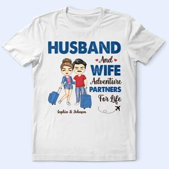 Husband And Wife Adventure Partners For Life Custom T-Shirt - Thegiftio UK