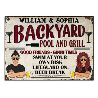 Pool Grilling Backyard At Your Own Risk Custom Metal Sign - Thegiftio UK