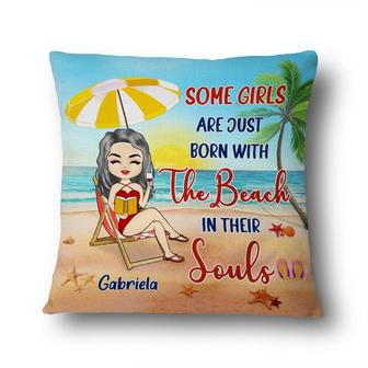 Born With The Beach In Their Souls Custom Pillow - Thegiftio UK
