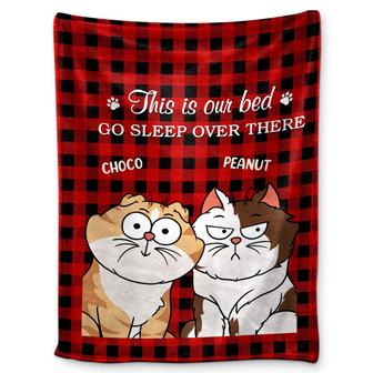 This Is Our Bed Go Sleep Over There Funny Cartoon Cats - Gift For Cat Lovers - Personalized Fleece Blanket - Thegiftio UK