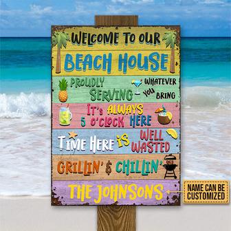 Pastel Beach House Welcome Custom Metal Sign - Gift for Home - Thegiftio UK