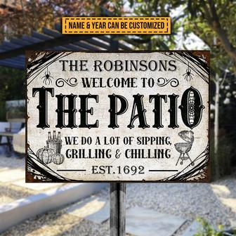 Patio Halloween Sipping Grilling Chilling Custom Metal Sign - Thegiftio UK