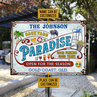 Backyard Paradise Open For The Season Custom Metal Sign - Thegiftio UK