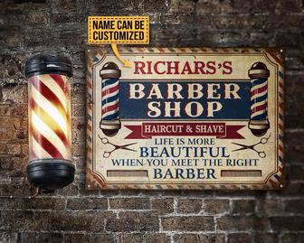 Personalized Barber Meet The Right Barber Custom Metal Sign - Thegiftio UK