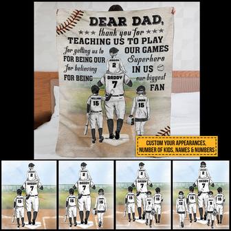 Personalized Baseball Dad And Child Thank You Dad Custom Kids Custom Fleece Blanket - Thegiftio UK