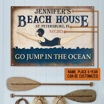 Beach Girl Go Jump Personalized Metal Sign - Gift for Friend - Thegiftio UK