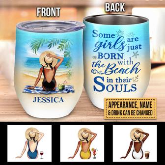 Beach Girl In Their Souls Custom Wine Tumbler - Beach Gift - Thegiftio UK