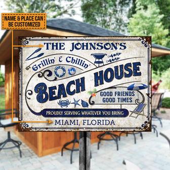 Personalized Beach Grilling Good Friends Custom Metal Sign - Thegiftio UK