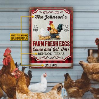 Personalized Chicken Fresh Eggs Flannel Metal Sign - Thegiftio UK