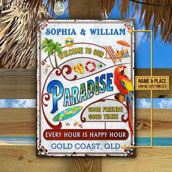 Personalized Beach Surfing Our Paradise Custom Metal Sign - Thegiftio UK