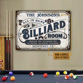 Billiard Room Rules Of Etiquette Custom Metal Sign - Thegiftio UK
