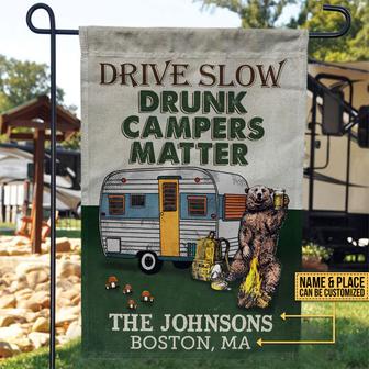 Camping Bear Drive Slow Personalized Flag - Gift for Campers - Thegiftio UK