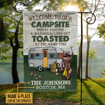 Camping Bear Friends Marshmallows Custom Flag - Camper Gift - Thegiftio UK